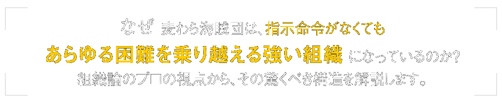 なぜ麦わら海賊団は、指示命令がなくてもあらゆる困難を乗り越える強い組織になっているのか？組織論のプロの視点から、その驚くべき構造を解説します。