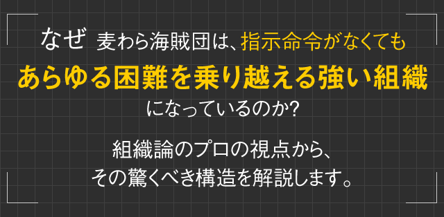 なぜ麦わら海賊団は、指示命令がなくてもあらゆる困難を乗り越える強い組織になっているのか？組織論のプロの視点から、その驚くべき構造を解説します。